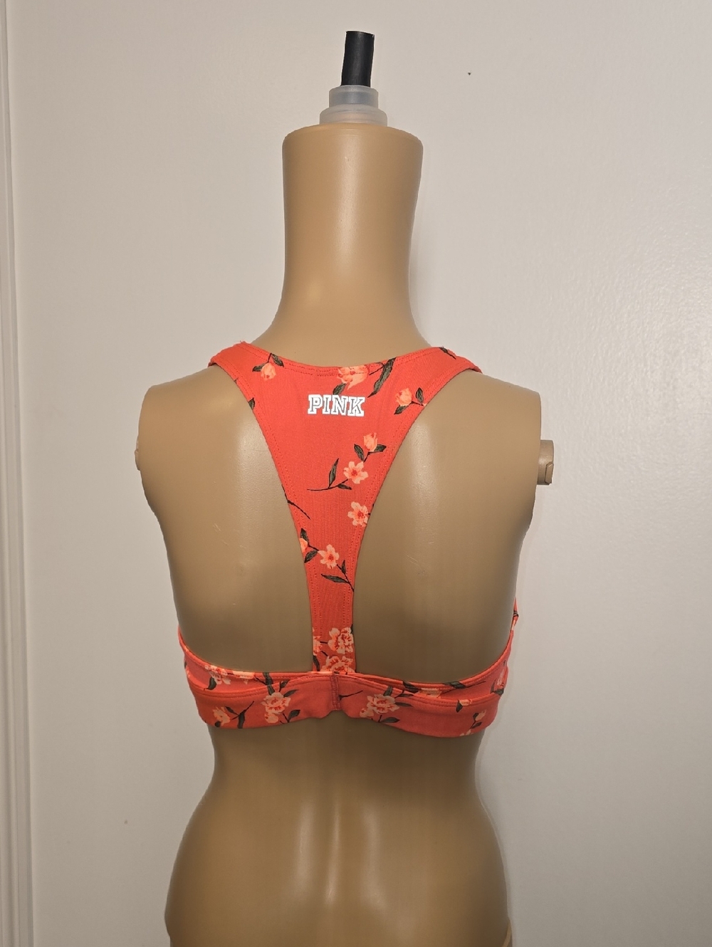 PINK Victoria's Secret Coral Floral Racerback Sports Bra - Medium